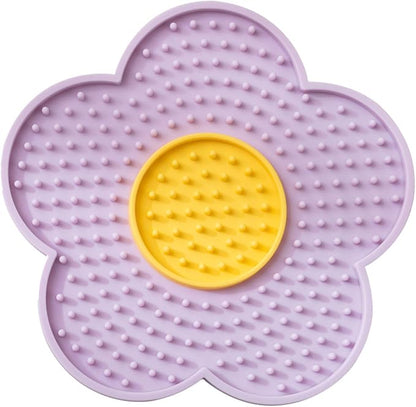 renvena Cat Lick Pad Slow Feeder Flower Shape Silicone Mat with Suction Cups for Kittens Small Dogs Easy Clean Purple One Size