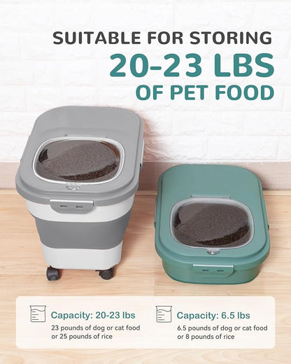 20-23 Lbs Dog Food Storage Container - Collapsible Dog Food Container with Attachable Casters and Scoop,Small Container, Pet Food Storage Containers to Keep Dry Food Fresh,Easy to Move
