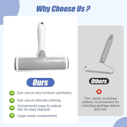 Roller Pet Hair Remover – Reusable Lint Roller for Dog & Cat Hair on Furniture, Couch, Carpet, Rugs, Bedding & Car – Portable, Eco-Friendly (White Gray)