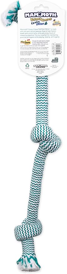 Mammoth Flossy Chews Extra Fresh Rope Tug – Premium Cotton-Poly Yarn with Floss Tug Toy for Dogs – Interactive Dog Rope Toy – Tug Dog Chew Toy for Medium to Large Dogs - Large, 25”