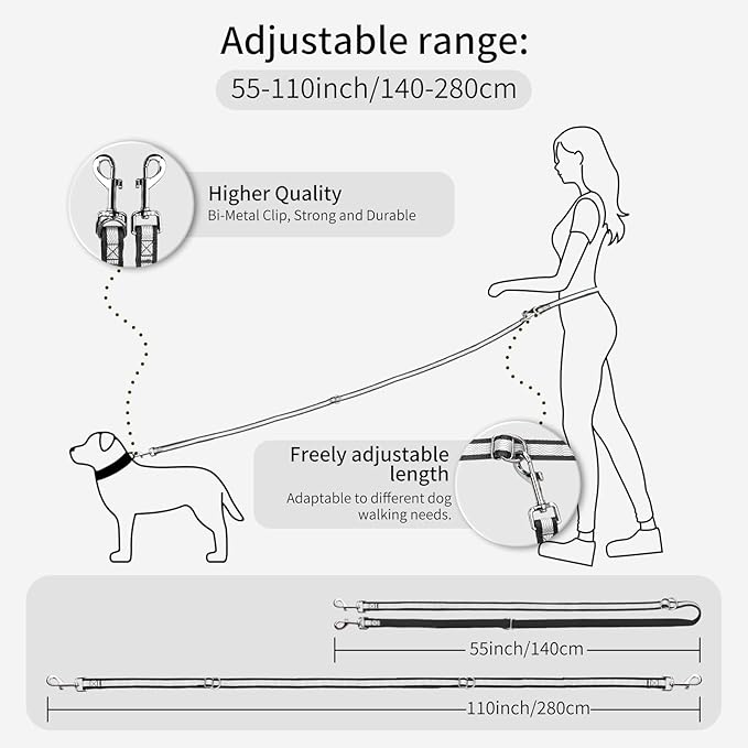 Hands Free Dog Leash, 4.2 FT-9 FT Multifunctional Crossbody Waist Leash for Dogs Walking Reflective Heavy Duty Running Dog Leashs for Medium and Large Dogs Walking,Jogging,Running,Training