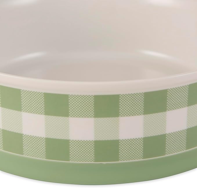 Bone Dry Ceramic Food Bowls, Non-Slip & Dishwasher Safe, Large Set, 7.5x2.4 Desert Sage Check