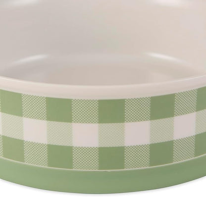 Bone Dry Ceramic Food Bowls, Non-Slip & Dishwasher Safe, Large Set, 7.5x2.4 Desert Sage Check