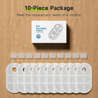 Dog Water Fountain Filters for FS20 Dog Water Fountain, 10 Pack Filters with 10 Pack Sponges Set, 5 Layer Replacement Filters for SL Tap Dog Fountain Battery Operated FS20
