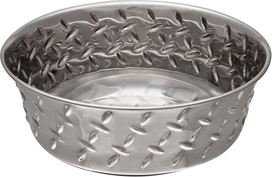 Loving Pets Diamond Plated Dog Bowl with Non-Skid Bottom, 5-Quart, Silver