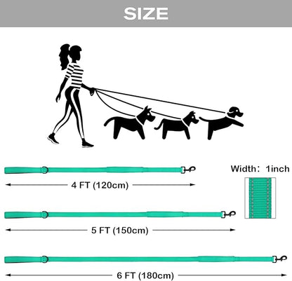 Joytale Dog Leash Heavy Duty for Large Dogs that Pull, Double Handle for Traffic Control, Double-Sided Reflective Leashes for Large Medium Dogs Night Safety, 4FT, Teal