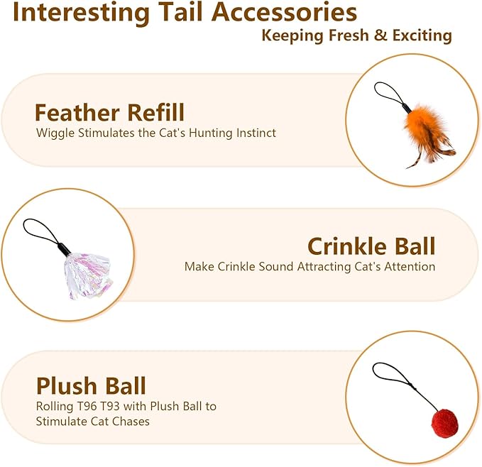 ORSDA 3 PCS Replacement Refills, Cat Toys Feather Tail, Crinkle Balls, Pom Pom Balls for Interactive Kitten Toys, only Suitable T93&T96 Cat Ball Toy