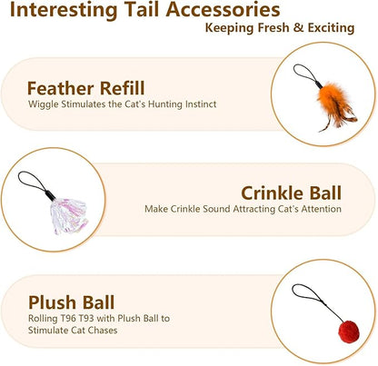 ORSDA 3 PCS Replacement Refills, Cat Toys Feather Tail, Crinkle Balls, Pom Pom Balls for Interactive Kitten Toys, only Suitable T93&T96 Cat Ball Toy
