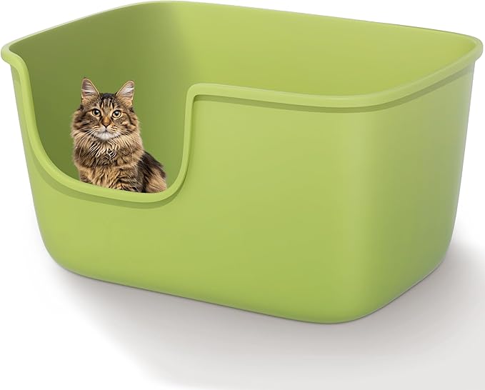 Vealind Large Cat Litter Box for Indoor Cats High Sided and Low Entry Litter Box 22.2"×14.9"×12" Tall Litter Boxes with High Back Deep Wall XL Cat Litter Boxes (Green)