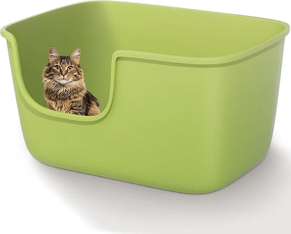 Vealind Large Cat Litter Box for Indoor Cats High Sided and Low Entry Litter Box 22.2"×14.9"×12" Tall Litter Boxes with High Back Deep Wall XL Cat Litter Boxes (Green)