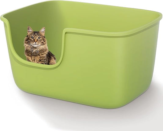 Vealind Large Cat Litter Box for Indoor Cats High Sided and Low Entry Litter Box 22.2"×14.9"×12" Tall Litter Boxes with High Back Deep Wall XL Cat Litter Boxes (Green)