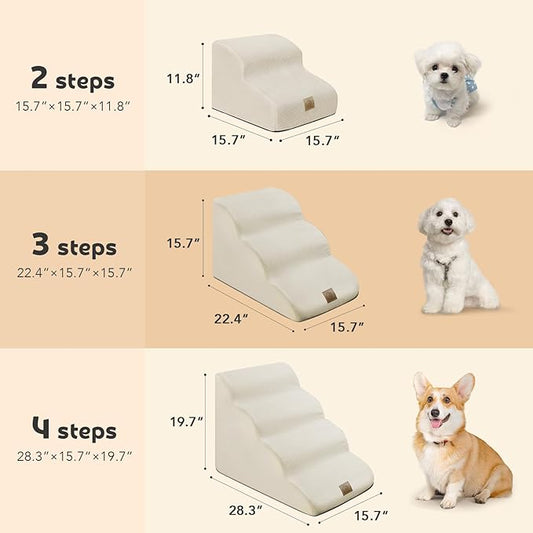 Mestuel Dog Stairs for Small Dogs, Pet Stairs Steps for Couch Sofa Bed, 3-Tiers Dog Stairs Ramp Ladder to Sofa Bed, Pet Stairs Steps for Old Injured Dogs Cats, Non Slip Bottom, Beige