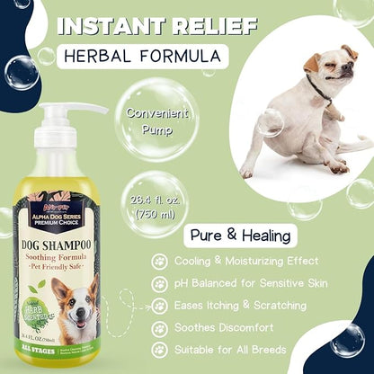 Alpha Dog Series - Grooming Natural Herbal Dog Shampoo, pH Balanced Shampoo for Dogs, Moisturizing Soothing Dog Shampoo for Sensitive Skin - 26.4 fl. oz. (Pack of 2)