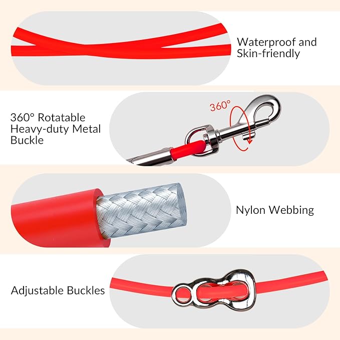 8.2ft Hands Free Dog Leash,Versatile Waist & Crossbody Lead for Medium Dogs,Waterproof & Adjustable for Running Jogging Walking, 360° Swivel Metal Buckle (Red)