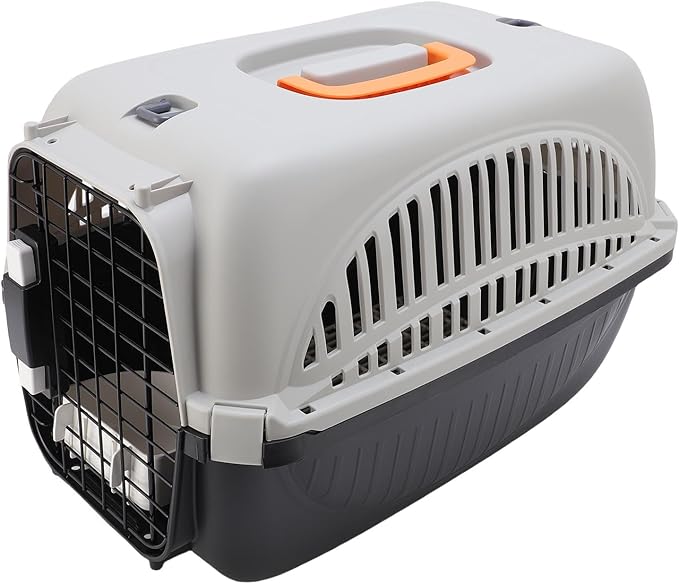 Jiawu Pet Carrier, Hard Sided Spacious Interior Lightweight Plastic Dog Travel Carrier, Portable Pet with Food Bowl for Outdoor Travel, Home, Vet Visits (Black)