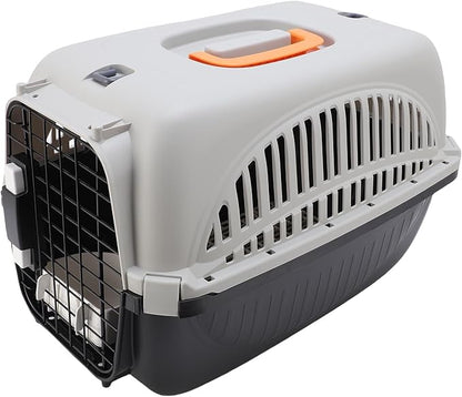 Jiawu Pet Carrier, Hard Sided Spacious Interior Lightweight Plastic Dog Travel Carrier, Portable Pet with Food Bowl for Outdoor Travel, Home, Vet Visits (Black)