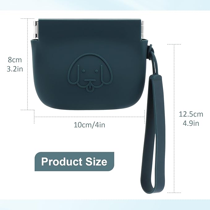 WALLFID Silicone Dog Treat Pouch, Auto Closure, with Pet Training Clicker, Walking Bag for Dog and Cat, Pocket Size, Easy to Clean, Odorless, Travel Walking Bag (Dark Green)