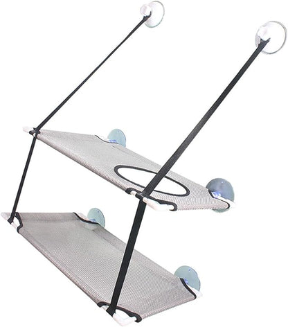 DAN&DRE Cat Hammock, Double Layer Hanging Installation with Strong Suction Cup and Sturdy Brackets, Soft Mesh Fabric Window Perch for Indoor Outdoor Cats Resting on Smooth Surfaces (Gray)