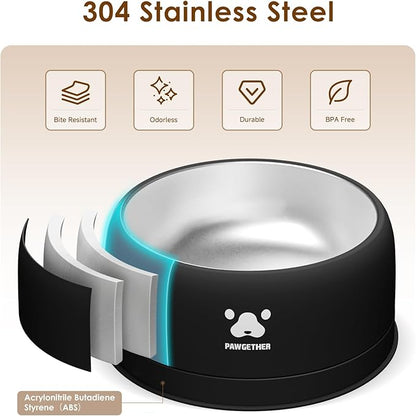 PAWGETHER® Stainless Steel Dog Bowls, Dog Food Water Bowl with Non-Slip Base Two-Piece Design Easy Clean Dishwasher Safe Black 34oz + 12oz