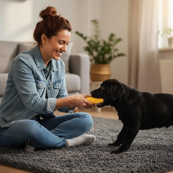 Yellow Dog Puppy Latex Corn-Shaped Squeaky Bite-Resistant Interactive Chew Toy - for Aggressive Chewers, Small/Medium/Large Dogs