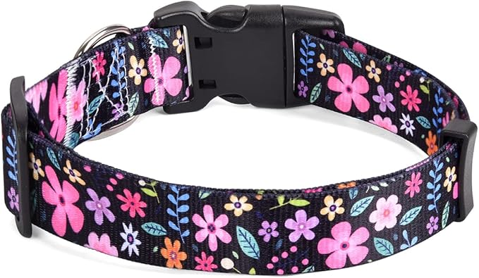 Dog Collar with Bohemia Floral Tribal Geometric Patterns - Soft Ethnic Style Collar Adjustable for Small Medium Large Dogs(Floral,XS)