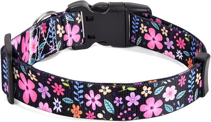 Dog Collar with Bohemia Floral Tribal Geometric Patterns - Soft Ethnic Style Collar Adjustable for Small Medium Large Dogs(Floral,XS)