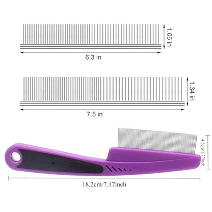 3 Pack Dog Combs Cat Comb Flea Comb Professional Grooming Tool for Long and Short Haired Dog Cat and other pets Stainless Steel Dog Cat Grooming Combs with Rounded Tooth for Remove Fleas Lice Eggs