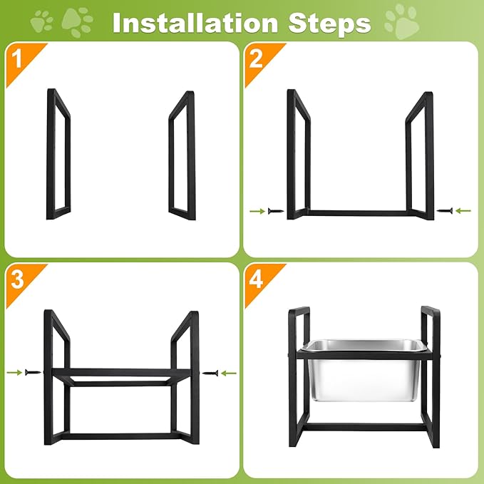 Adjustable Height Elevated Large Dog Water Bowls with Stainless Steel Bowls and Metal Stand，4-Level (8/10/12/14 Inches) Pet Bowl for Dogs for Large Medium Dogs - Durable, Easy to Clean (2.4gallon)