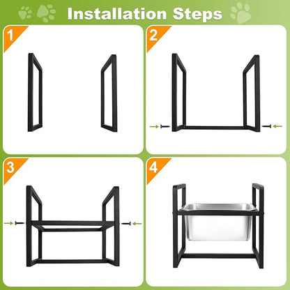 Adjustable Height Elevated Large Dog Water Bowls with Stainless Steel Bowls and Metal Stand，4-Level (8/10/12/14 Inches) Pet Bowl for Dogs for Large Medium Dogs - Durable, Easy to Clean (2.4gallon)