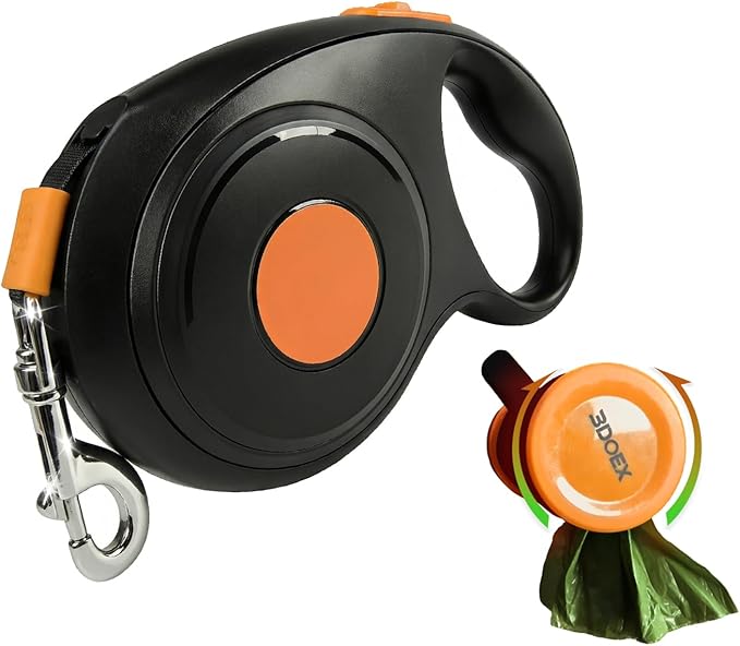Retractable Dog Leash 26FT for Medium & Large Dogs, Sturdy Heavy-Duty Nylon Tape with Secure Locking Carabiner & Poop Bag Holder, Smooth One-Hand Control, Anti-Slip Handle, Tangle-Free Design (Black)