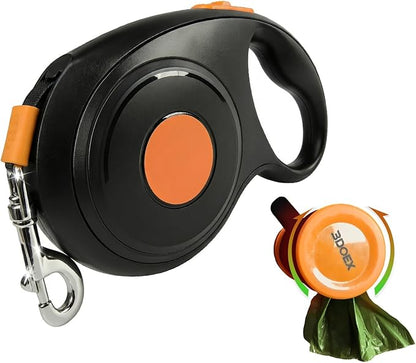 Retractable Dog Leash 26FT for Medium & Large Dogs, Sturdy Heavy-Duty Nylon Tape with Secure Locking Carabiner & Poop Bag Holder, Smooth One-Hand Control, Anti-Slip Handle, Tangle-Free Design (Black)