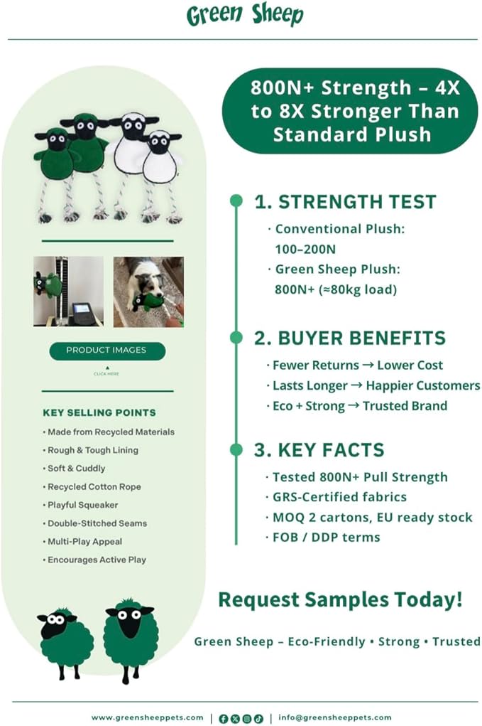 Green Sheep White Sheep Rope Toy for Dogs, Durable Squeaky Dog Toys for Small Medium Large Dogs, Plush Fabric with PP Cotton & Recycle Cotton Rope, Interactive Chew Toy to Keep Them Busy