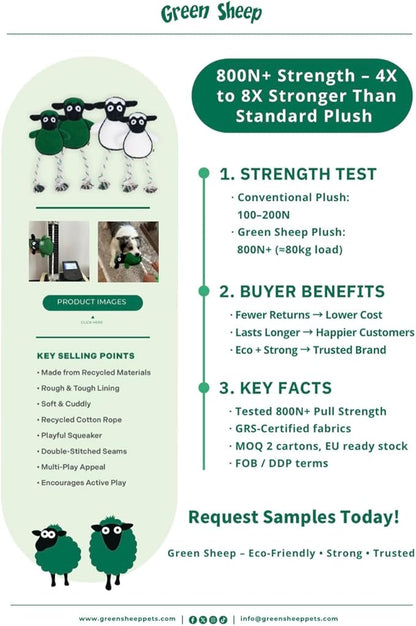 Green Sheep White Sheep Rope Toy for Dogs, Durable Squeaky Dog Toys for Small Medium Large Dogs, Plush Fabric with PP Cotton & Recycle Cotton Rope, Interactive Chew Toy to Keep Them Busy