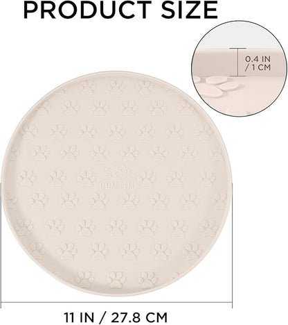 Comtim Waterproof Dog Food Mat - 2 Pack Silicone Pet Food Mat Dog Food Bowl Mats Cat Water Mats Eating Tray, Non-Slip Pet Placemat with Lip for Messy Drinkers to Protect Floor, Beige 11"×11"