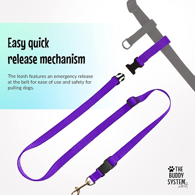 The Buddy System Hands Free Dog Leash, Adjustable Leash for Running, Jogging, Training and Service Dogs, Great for Small, Medium and Large Dogs, Made in USA (Purple, Small Dog System (Large Belt))
