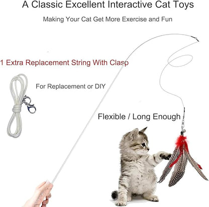 Cat Teaser Wand Set for Indoor Cats (13 Pack) - Retractable with Feather Refills, Interactive Toy to Boost Exercise & Relieve Boredom