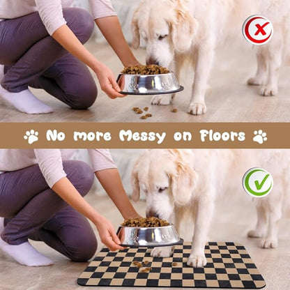 Dog Food Mats for Floors Waterproof, Pet Water Bowl Mats Pet Feeding Absorbent Placemats Plaid 24 * 32 inch