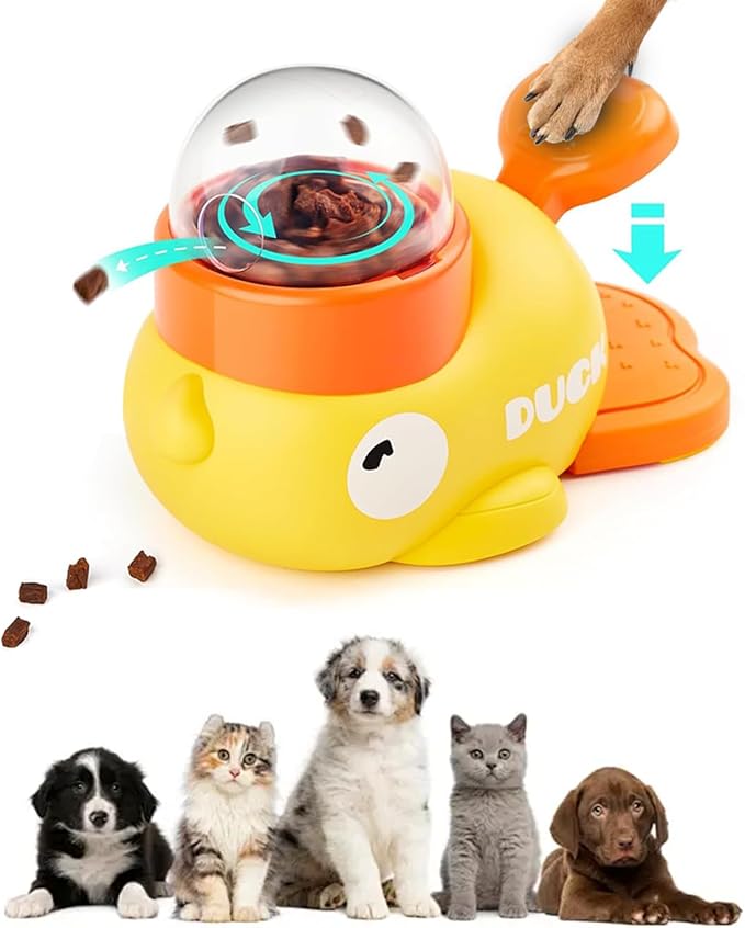 Interactive Dog Treat Dispenser Toy, Cute Duck Slow Feeder & Food Puzzle for Cats/Puppies - Durable IQ Training Pet Toy for Boredom Relief & Healthy Digestion