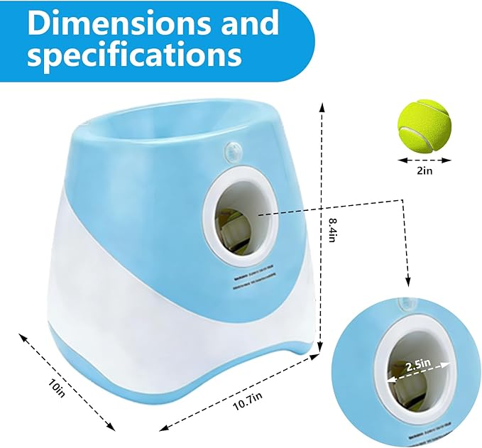 Automatic Dog Ball Launcher for Small to Medium Dogs - Hands-Free Interactive Fetch Toy, 3 Adjustable 10-30Ft Distance, 9 Pcs 2 Inch Eco-Friendly Dog-Safe Mini Tennis Balls. (Blue)