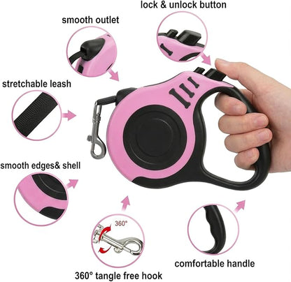 PETIMP Retractable Dog Leash Lightweight 16FT Leash, with Folding Bowl,Dispenser,Waste Bags, for Small Medium Dogs(Pink)