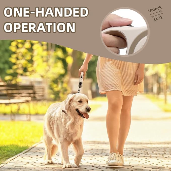 OUTnWILD Retractable Dog Leash - Retractable Dog Leash 16ft for Small/Medium Breeds/Pets Up to 44lbs. 360° Tangle Free Design with One Touch Quick-Lock Braking System&Anti-Slip Handle. (Khaki, M)