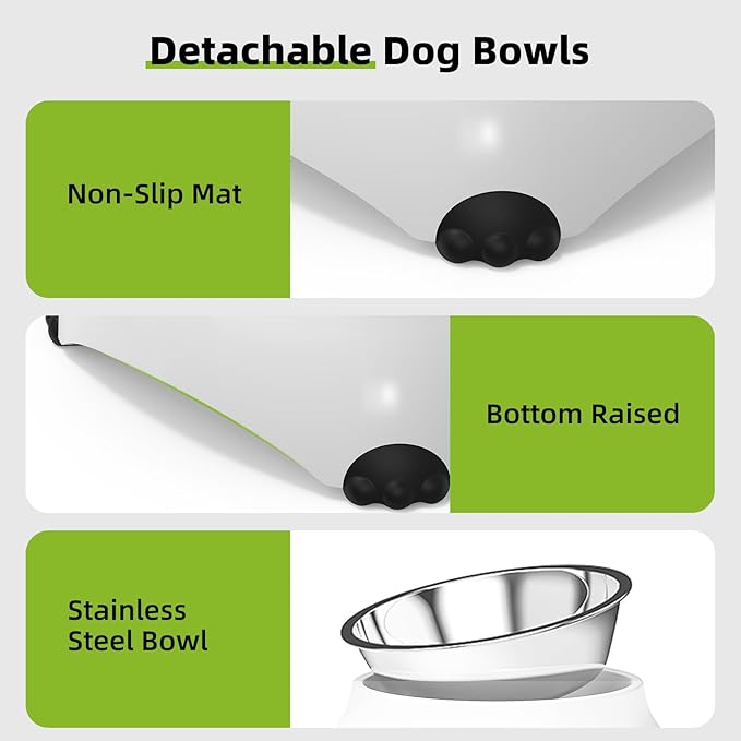 Stainless Steel Dog Bowls Set, Double Food & Water Bowls for Dogs, Dual Dog Food Bowl with 2 Small (4oz*2) Bowl, Non-Slip Pet Bowls Suitable for Puppies, Kittens and Small Breed Dogs (White)