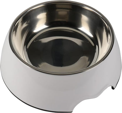 M&BGWPP Melamine Plastic Dog Food Bowl, Non Skid Base，Anti-Slip Pet Feeder Bowls, 2-in-1 Removable Stainless Steel Pet Feeder Holder for Dogs and Cats (28oz 8.66in*2.83in, White)