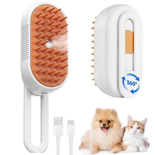4-in-1 Rechargeable Cat Steam Brush for Shedding, Anti-static Pet Grooming Tool for Cats and Dogs, Pet Massage & Cleaning Brush (Beige)