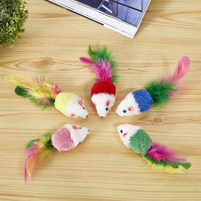 Smoro 100Pcs Cat Mouse Toys Feather Mouse Interactive Mini Funny Animal Playing Toys for Cats Kitten