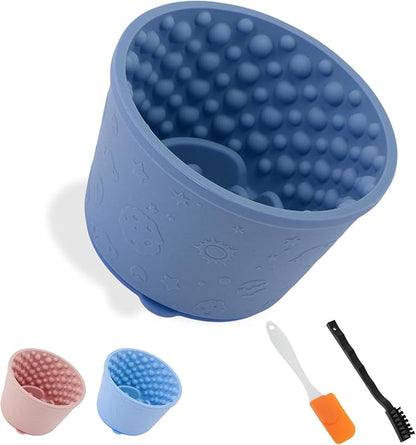 Slow Feeder Dog Bowls, Silicone Dog Lick Bowl with Brush & Scraper, Non-Slip Base Slow Feeder for Anxiety Alleviating & Oral Health, Navy Blue