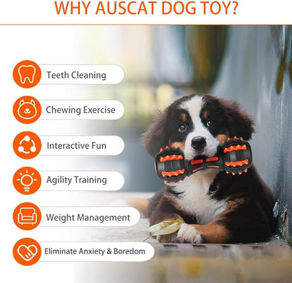 AUSCAT Teething Dog Toys, Durable Squeaky Dog Toys, Rubber Chew Toys for Dogs, Dumbbell Shape, Black (Not for Aggressive chewers)