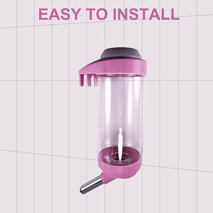 Dog Crate Water Bottle - 17 oz No Drip Kennel Pet Water Dispenser, Easy-to-Use Cage Water Bottle for Dogs, Cats, Small Animals, 500ML, Pink