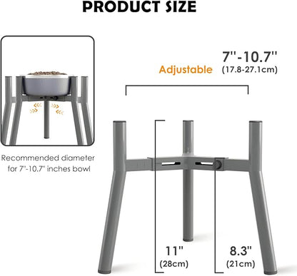 SHAINFUN Grey Metal Stand for Large Dogs, Adjustable Width Tall Elevated Bowls for 7-10.6" Dishes, Food Water Feeder, Raised Holder, 11" Tall (Bowl Not Included)