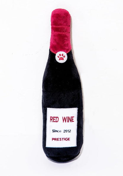 Glow Pups Plush Dog Toy with Squeaker, Durable & Adorable Red Wine Bottle Dog Toy, Engaging & Interactive, Machine Washable, Comforting Toy Dogs - Red